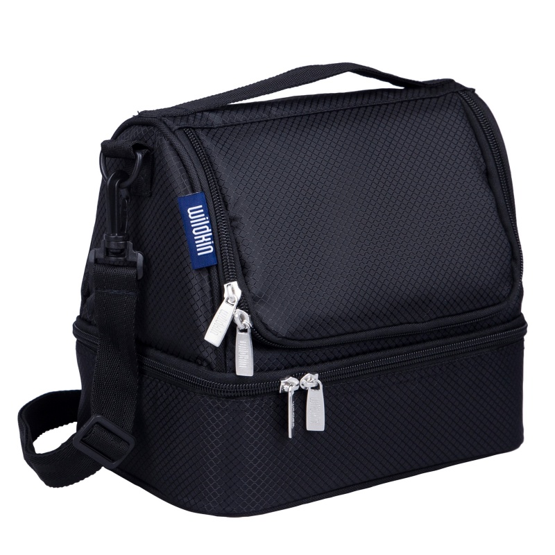 Rip-Stop Black Two Compartment Lunch Bag