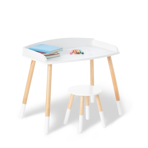 Wildkin Modern Study Desk And Stool Set - White W/ Natural