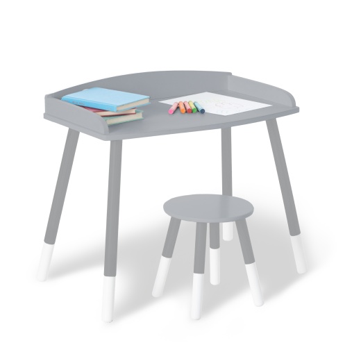 Modern Study Desk and Stool Set - Gray with White