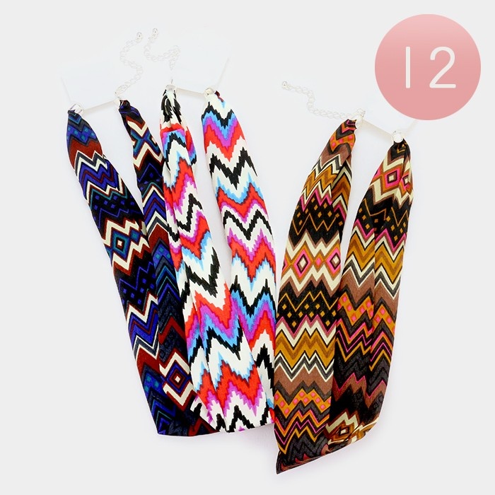 12 Pcs - Chevron Pattern Chiffon Scarf Necklaces