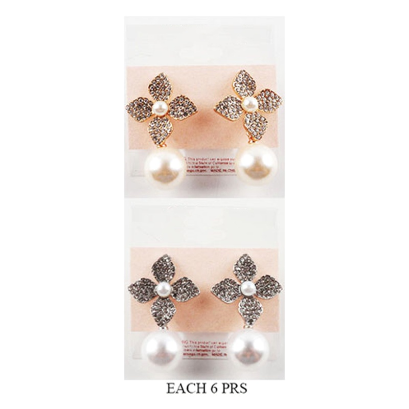 12Pairs - Flower Pearl Link Dangle Earrings