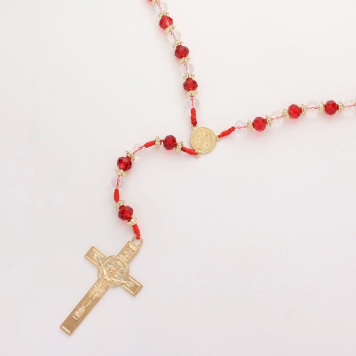 12Pcs Crucifix Pendant Beaded Y Rosary Necklaces - Red Cross Pendants