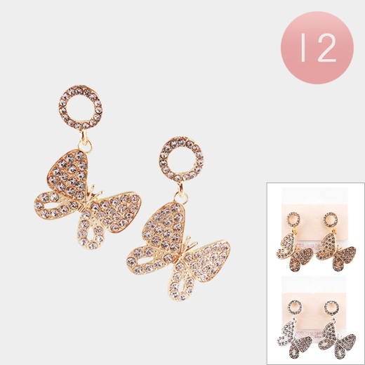 Rhinestone Embellished Butterfly Dangle Earrings