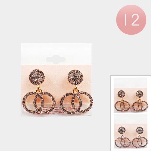 Rhinestone Embellished Double Open Circle Link Dangle Earrings