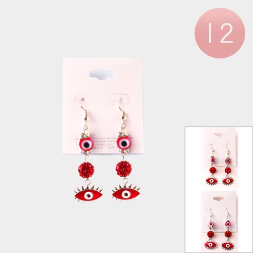 12 Pairs - Evil Eye Shamballa Ball Drop Down Earrings