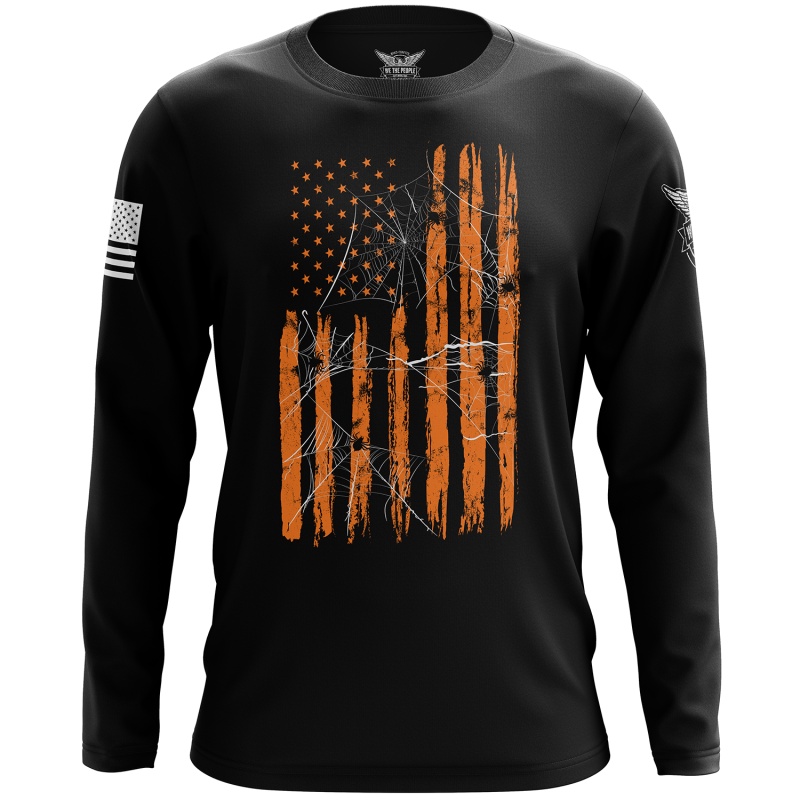 Spooky Us Flag Long Sleeve Shirt