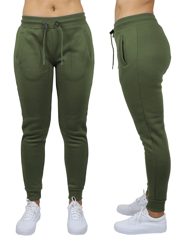 Wholesale Women's Fleece Jogger Sweatpants - Olive, Case Of 24