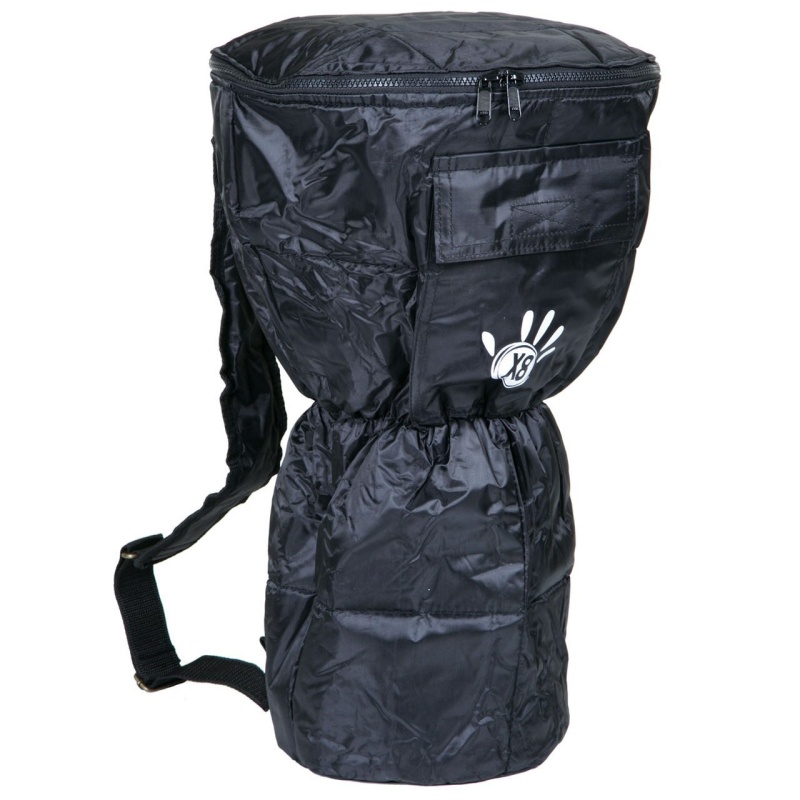 Large Waterproof Djembe Bag, Padded Black Nylon W/ X8 Logo (For 10X20 Djembes)