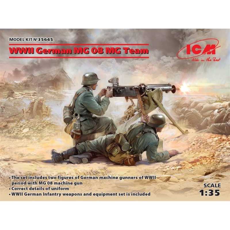 Icm German Mg 08 Gunnery Team Wwii Plastic Figures, 1/35 Scale