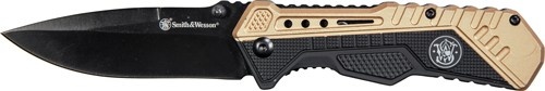 S&W Knife Black\/Fde Spring Ast 3.5\" Black Blade Rub\/Alum