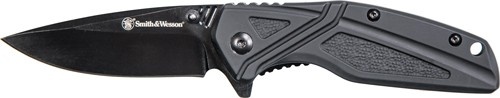S&W Knife Black Rubber 3\" Blk Oxide Blade W\/Pocket Clip