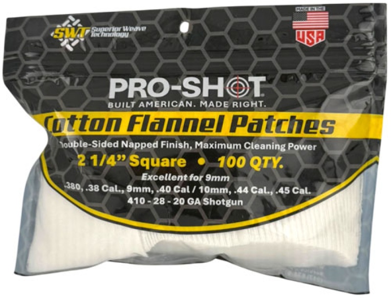 Pro Shot Cleaning Patch Cotton Flannel .38-.45 2 1\/4\" 100Ct