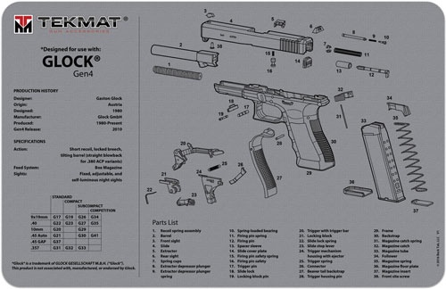 Tekmat Armorers Bench Mat 11\"X17\" For Glock G4 Grey