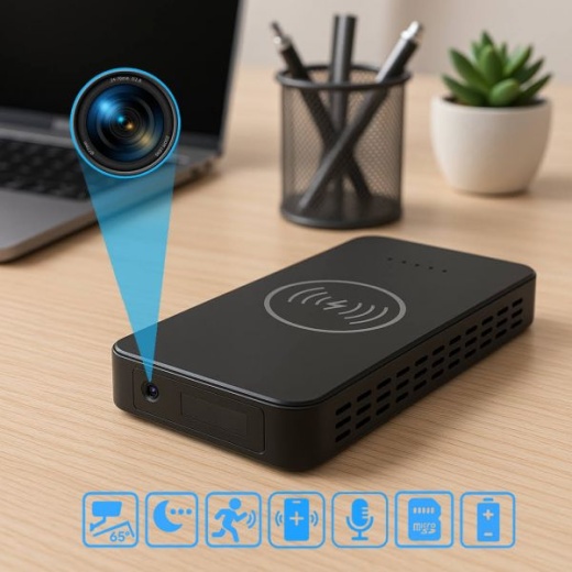 2.7K SuperHD Power Bank Wireless Phone Charger DVR Surveillance Camera