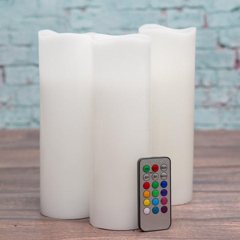 Richland Flameless Remote Control Wavy Top Pillar Candle White 3"x9" Set of 24